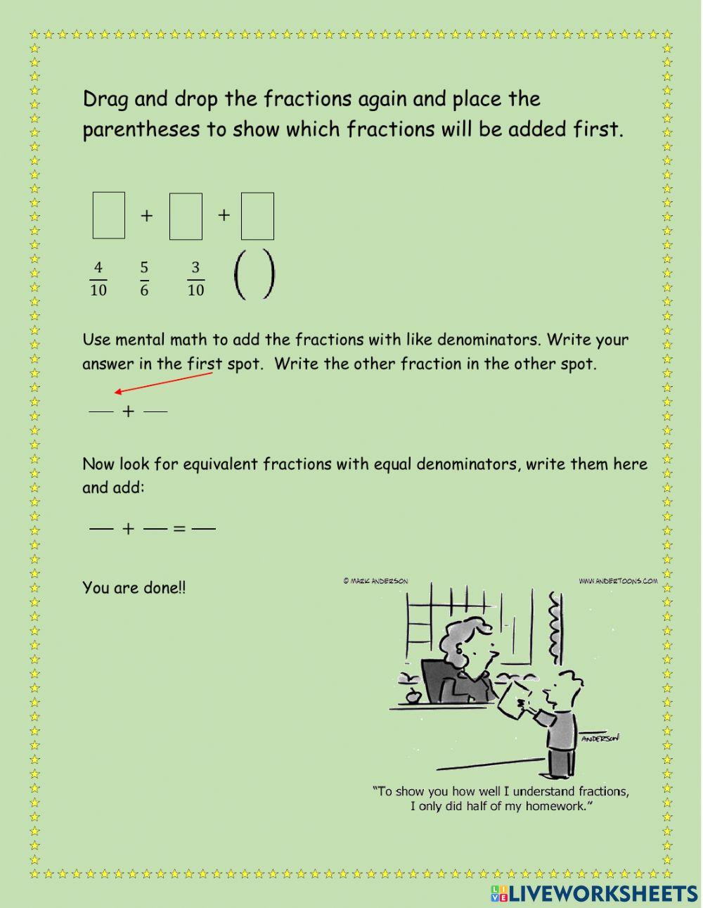 Using addition properties for adding fractions
