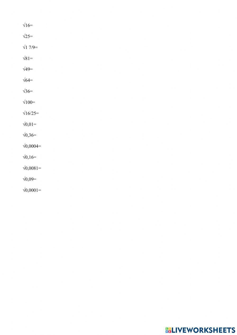 Pierwiastki kwadratowe