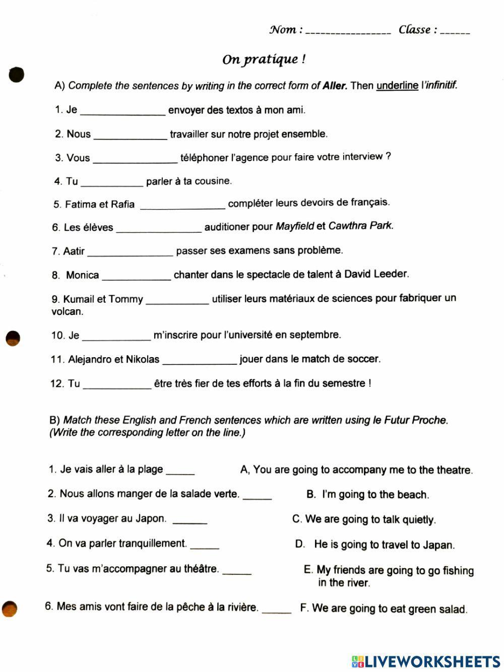 Le Futur Proche Leçon et Pratique-The Near Future Lesson and Practice