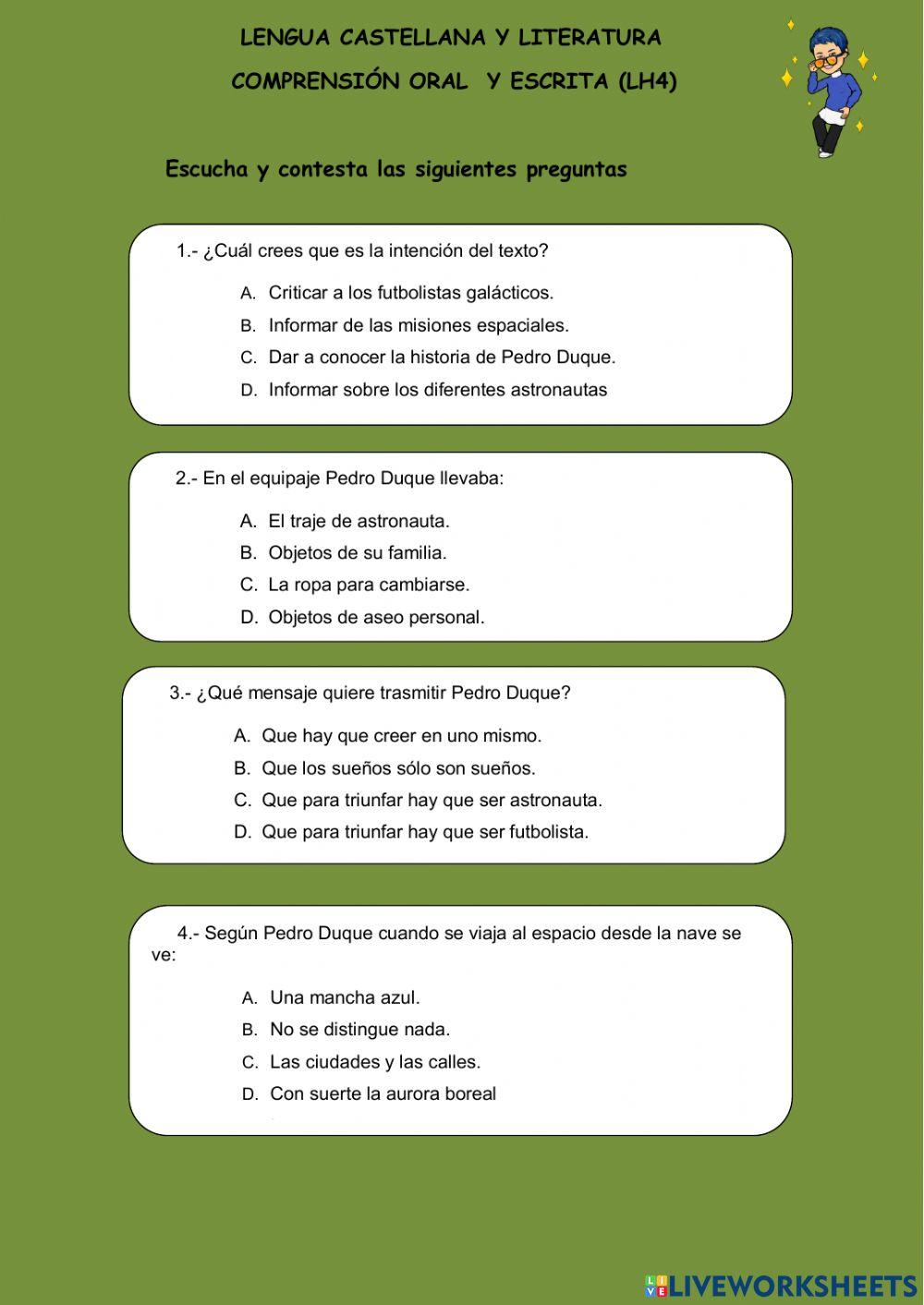 Comprensión lectora.Lh4.Pedro Duque.
