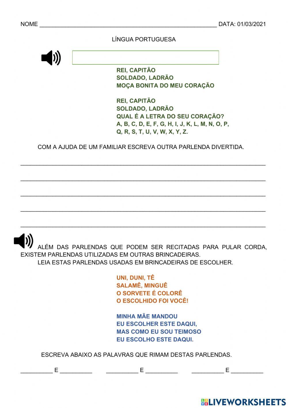 Língua portuguesa - matemática