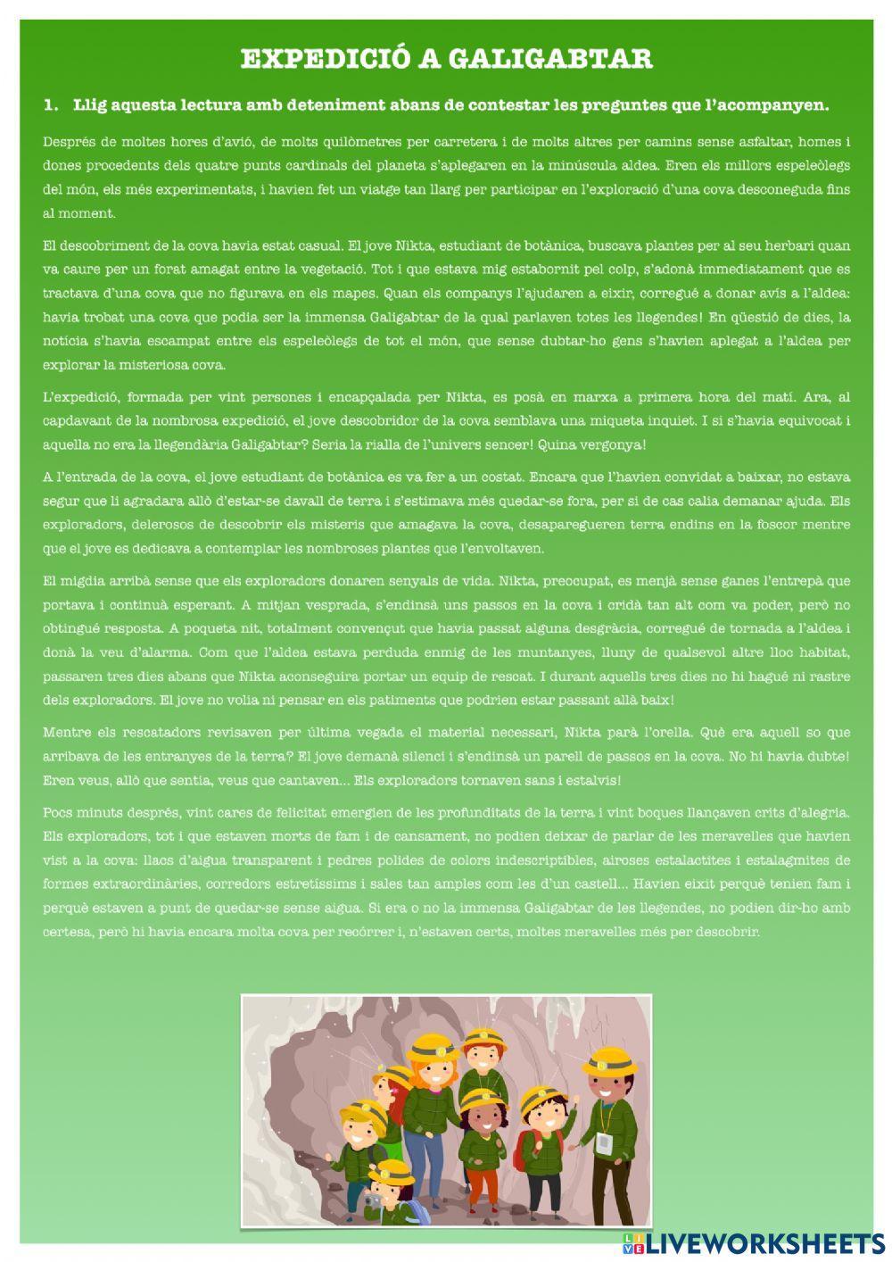 Comprensió lectora. Expedició a Galibagtar