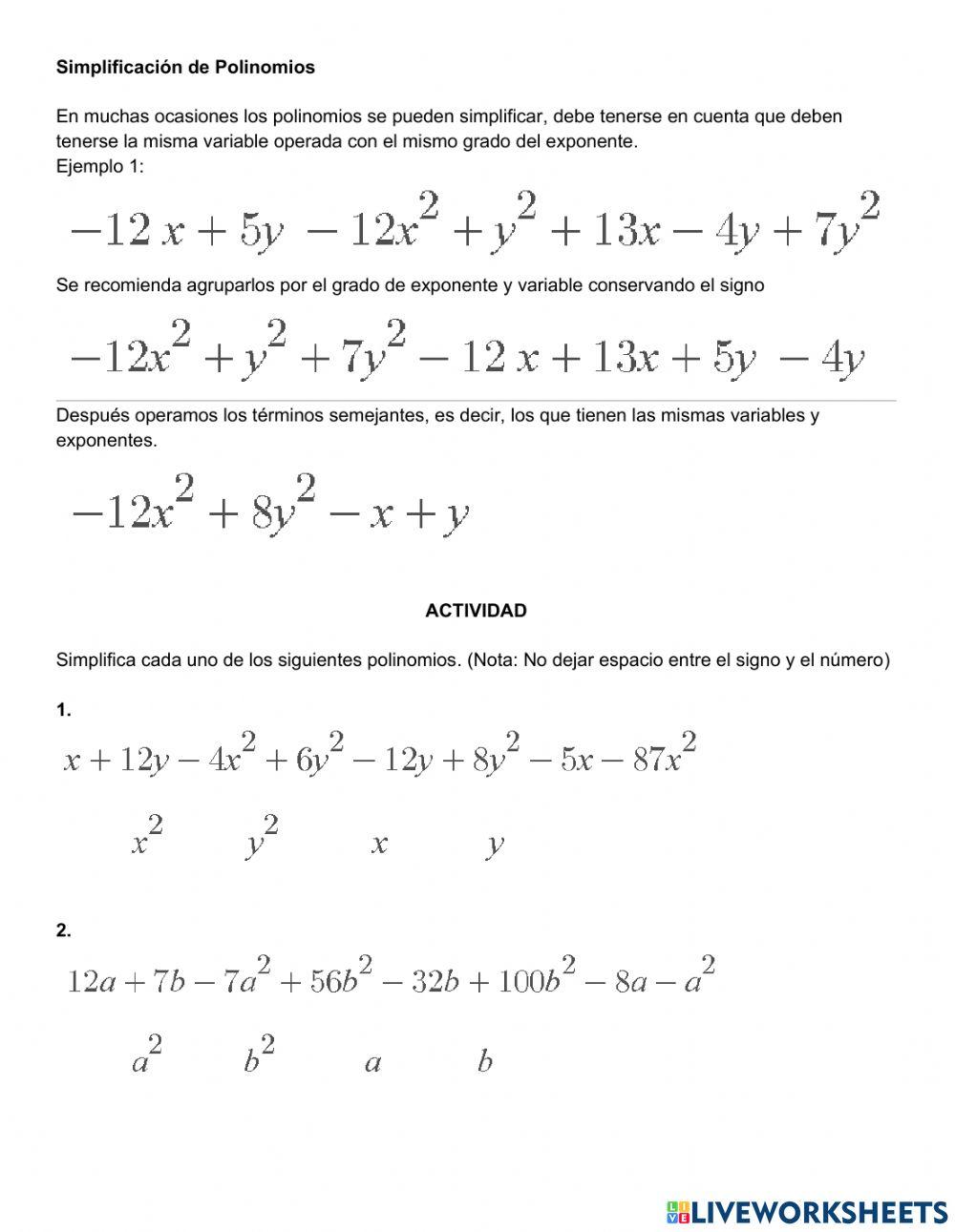 Simplificación de polinomios