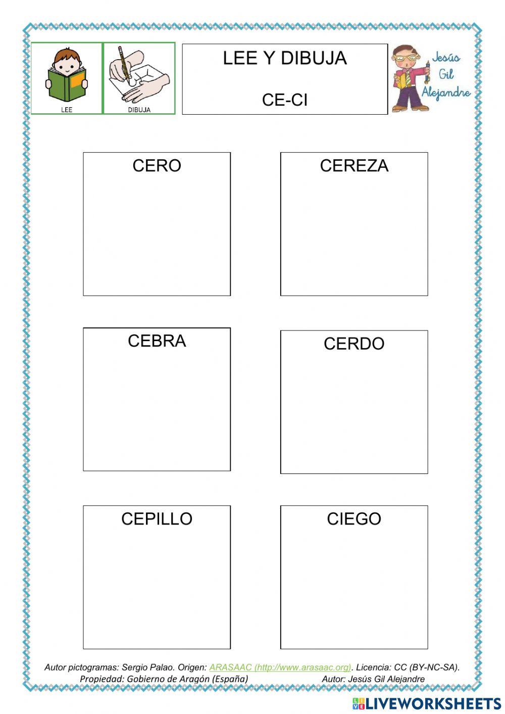 Lee y dibuja palabras con CE CI mayúsculas