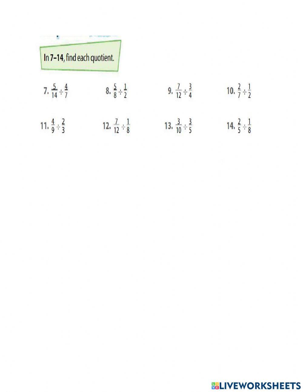 Dividing fractions interactive exercise Live Worksheets