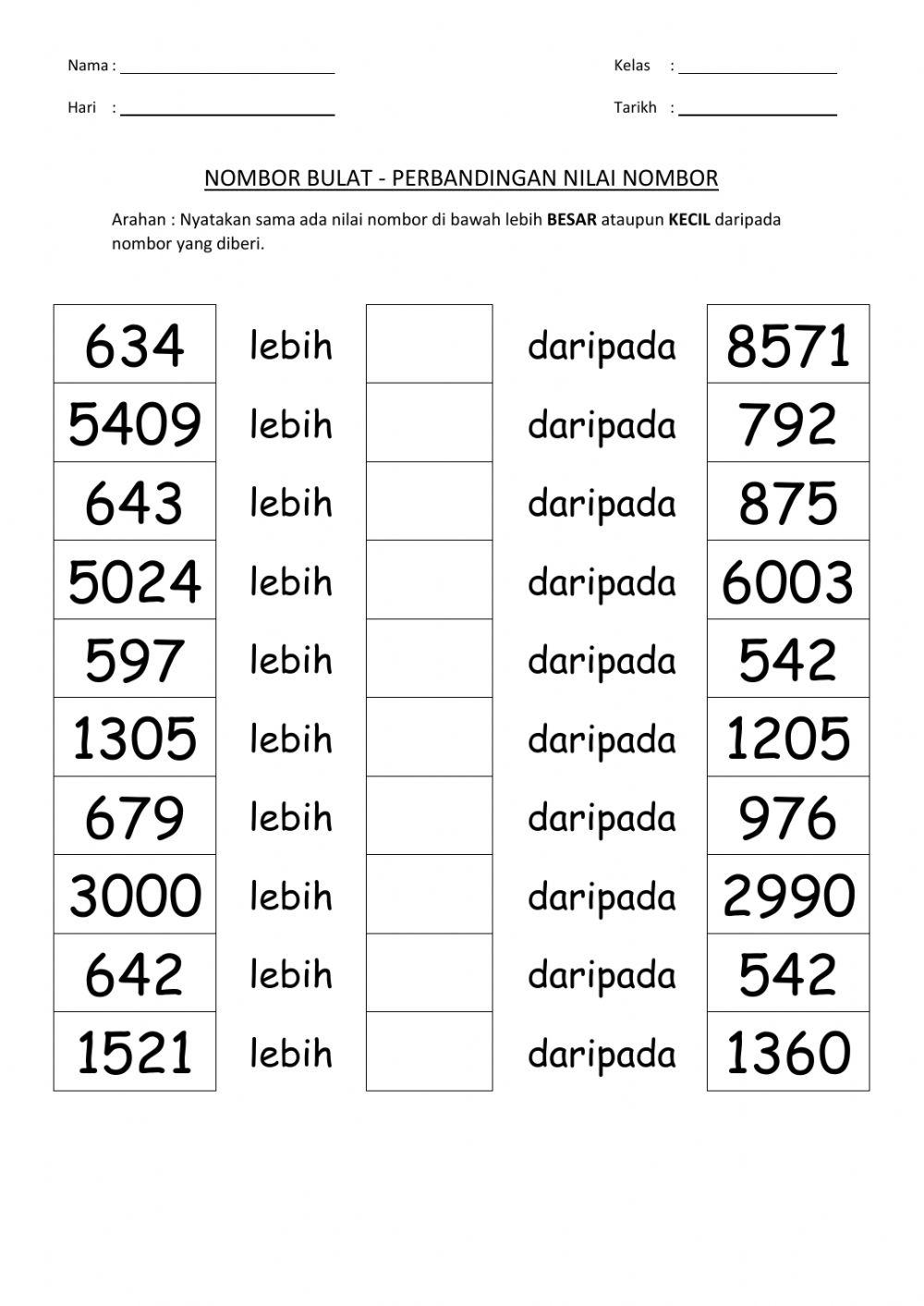 PERBANDINGAN NILAI NOMBOR