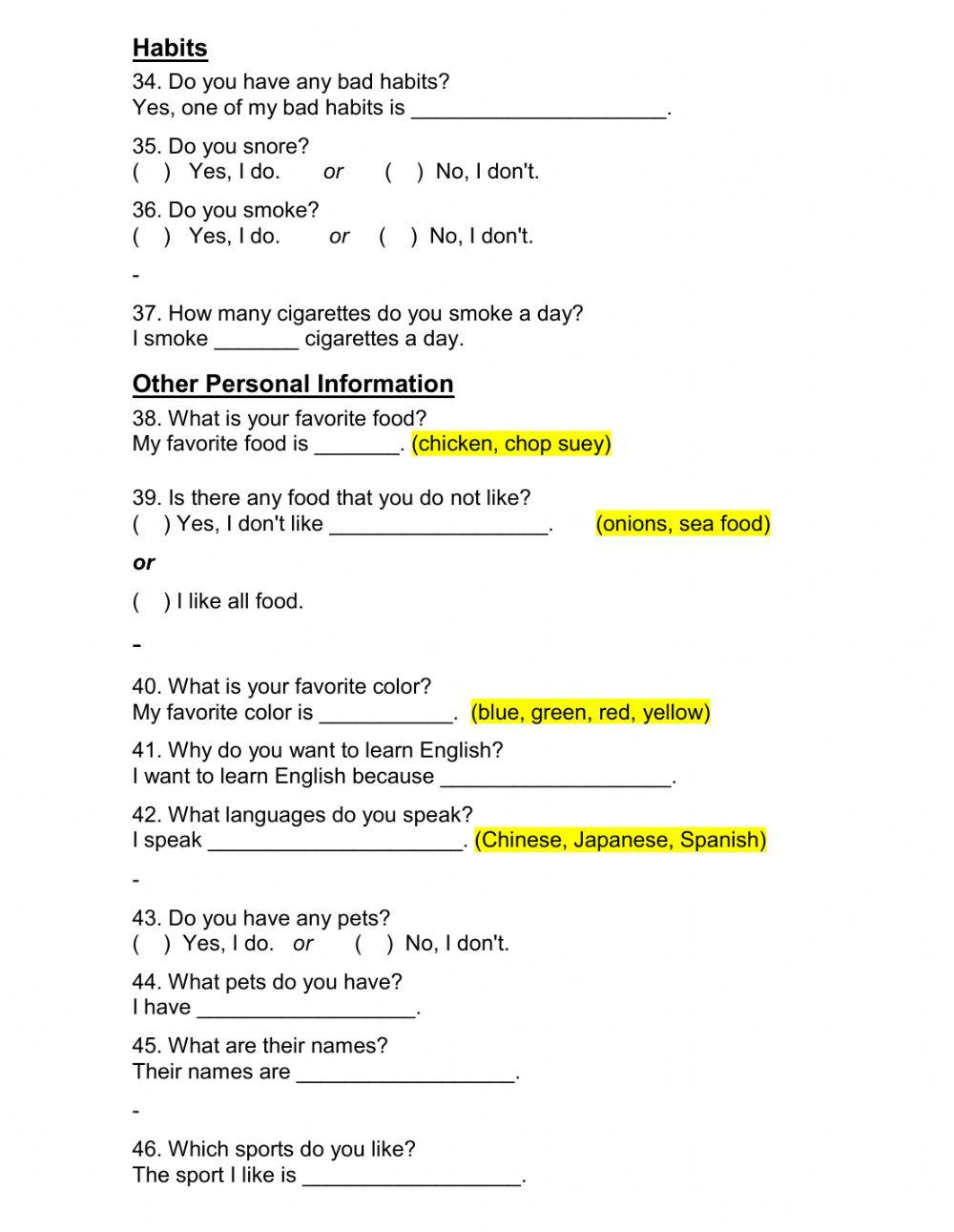 LISTENING PERSONAL INFORMATION. 