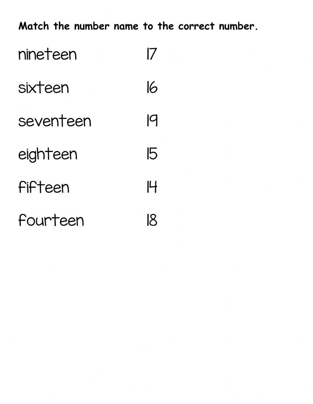 Tens and Ones - Number Names 14 to 19