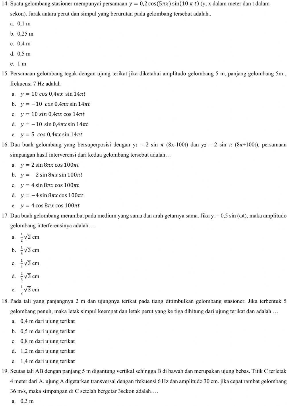 Latihan Gelombang Berjalan dan Gelombang Stasioner