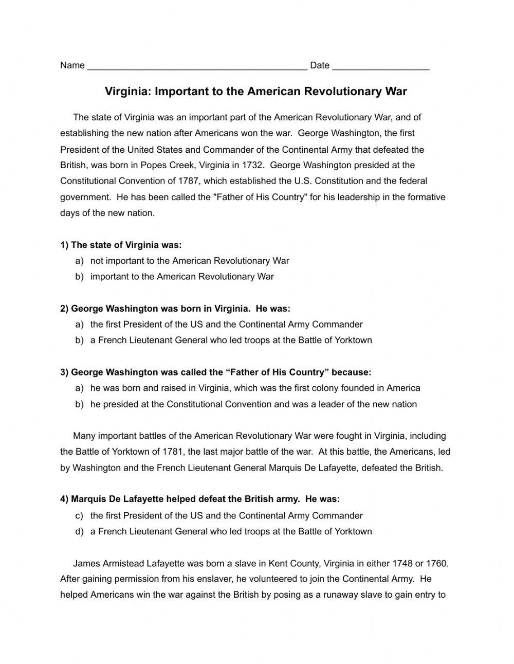 Virginia: Important to the American Revolutionary War