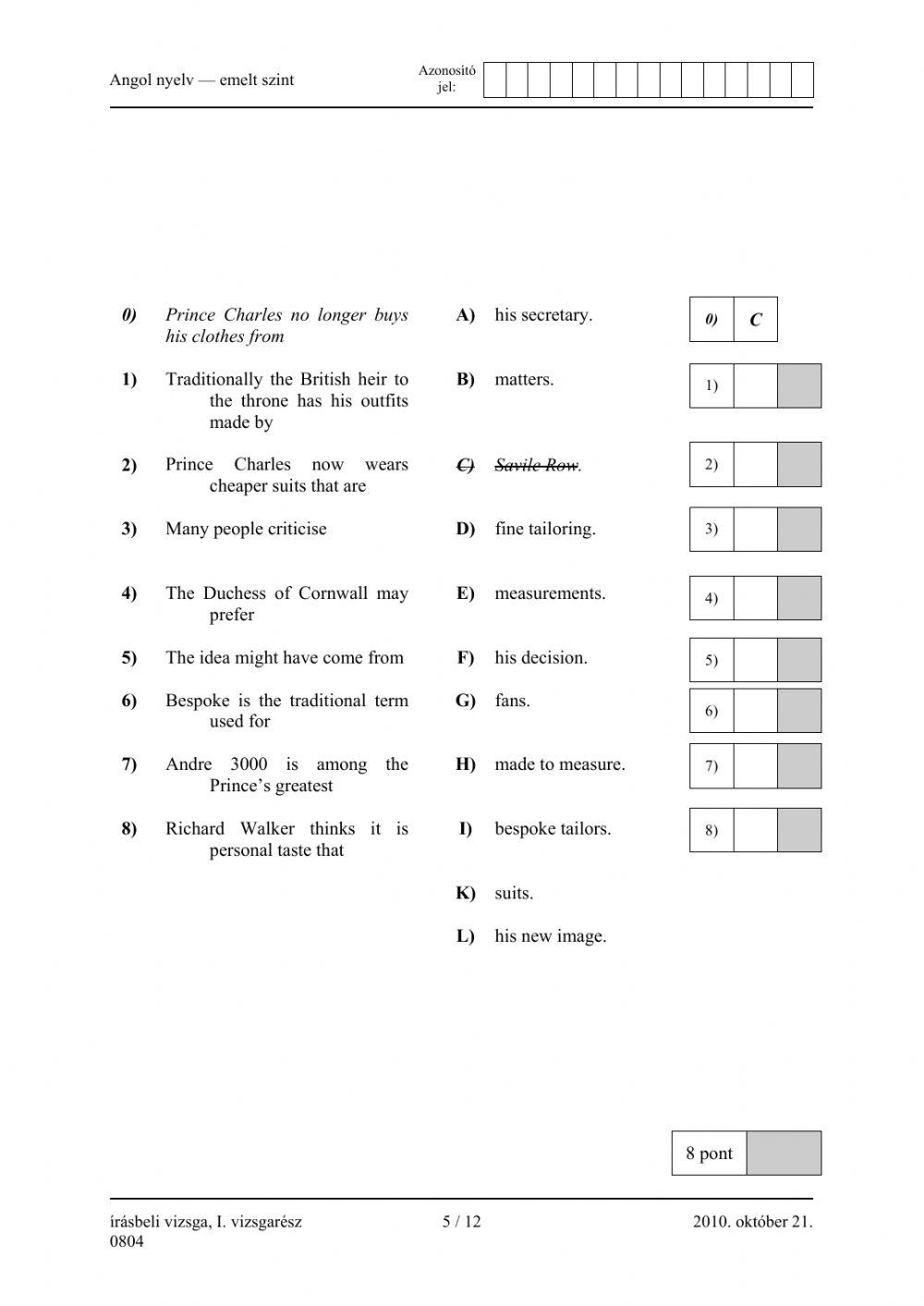 Emelt érettségi READING