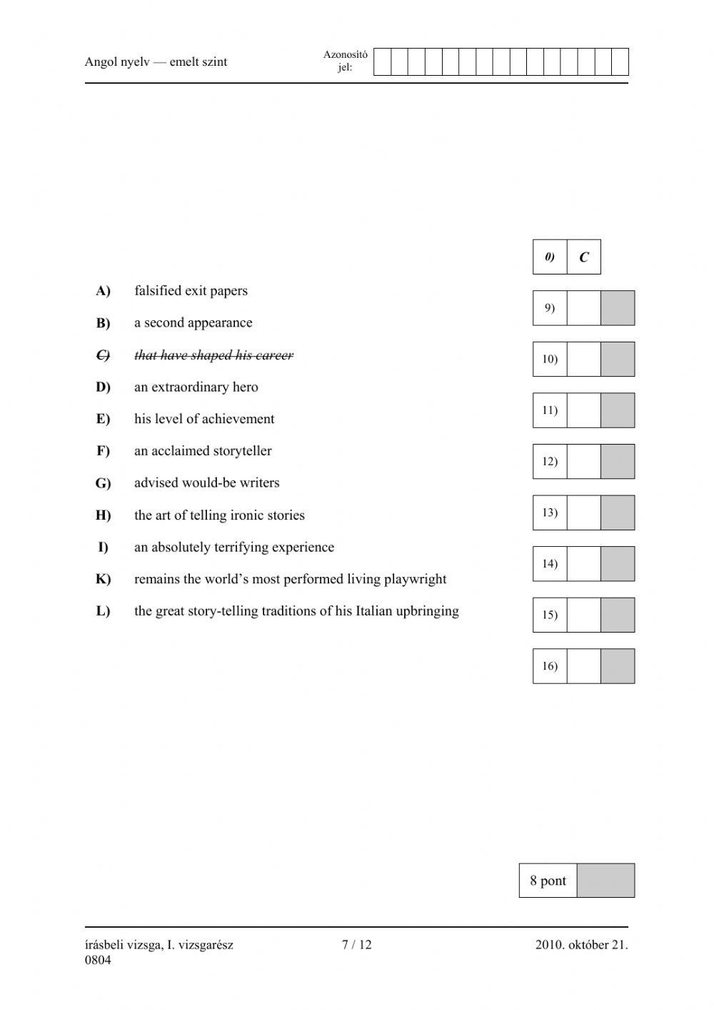 Emelt érettségi READING