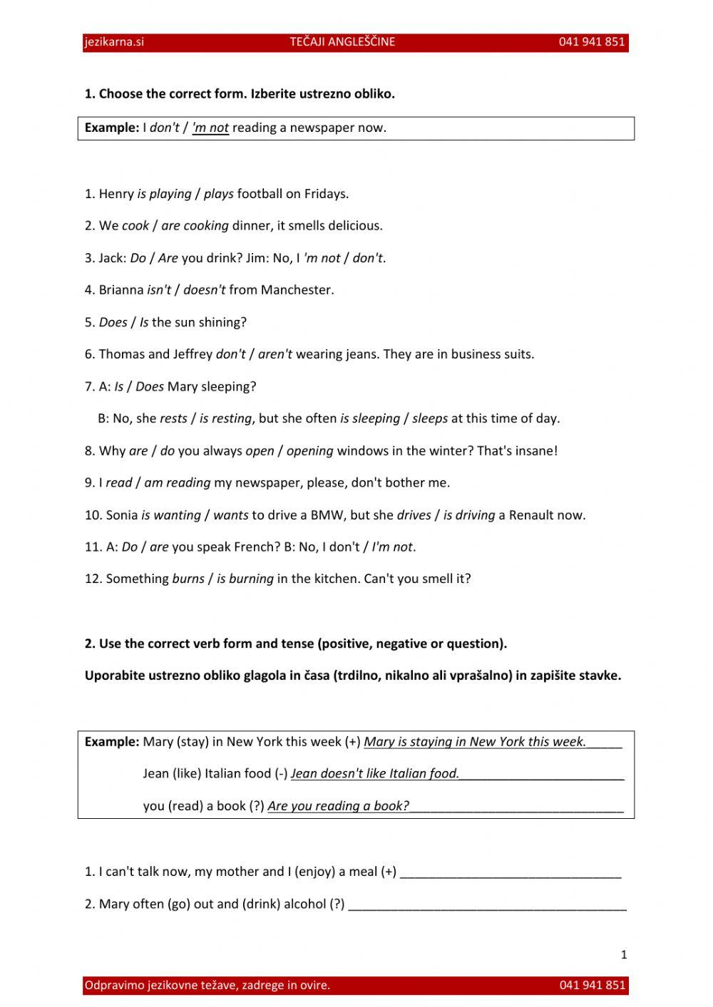 Present simple and present continuous