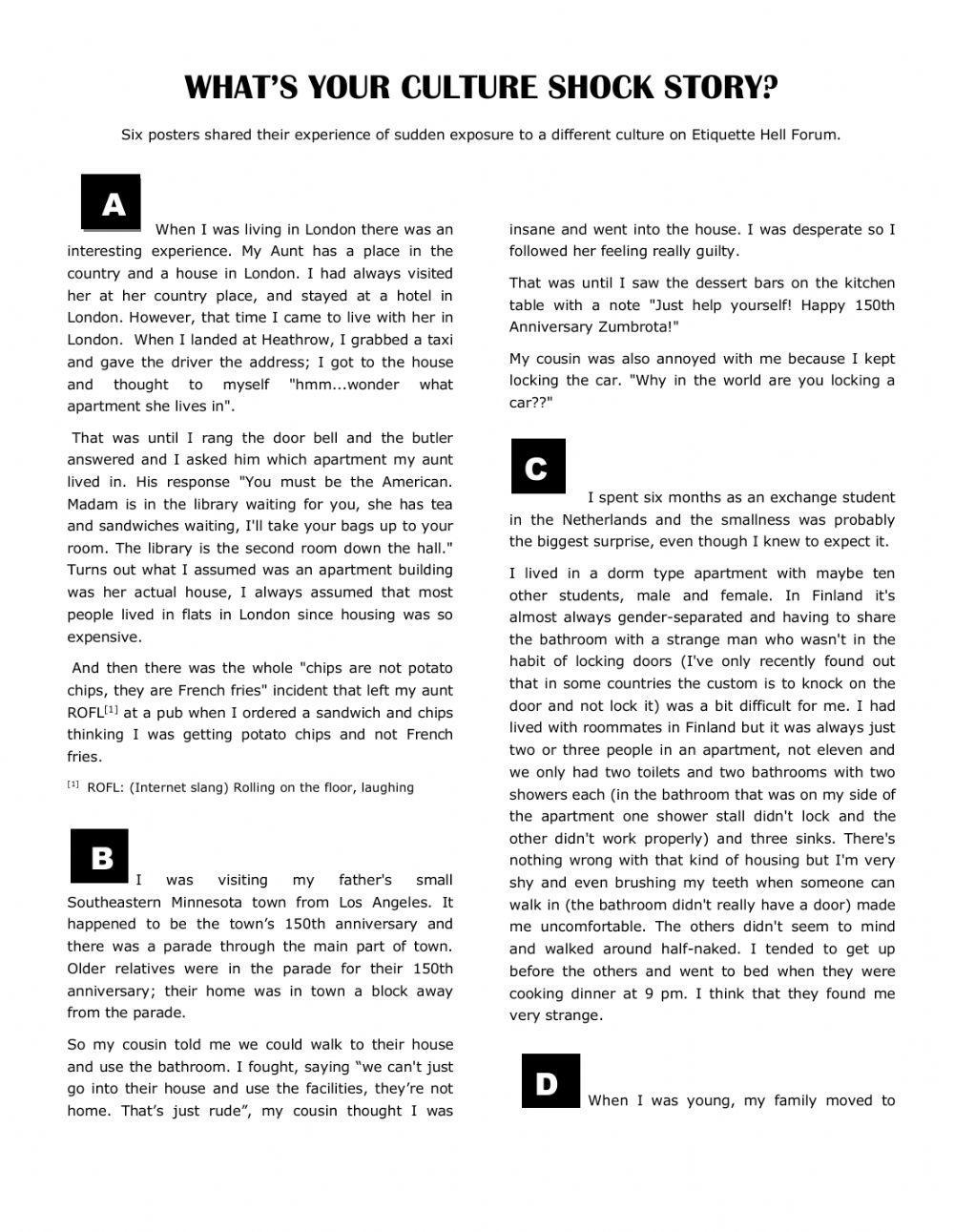 Reading B2 Culture shock