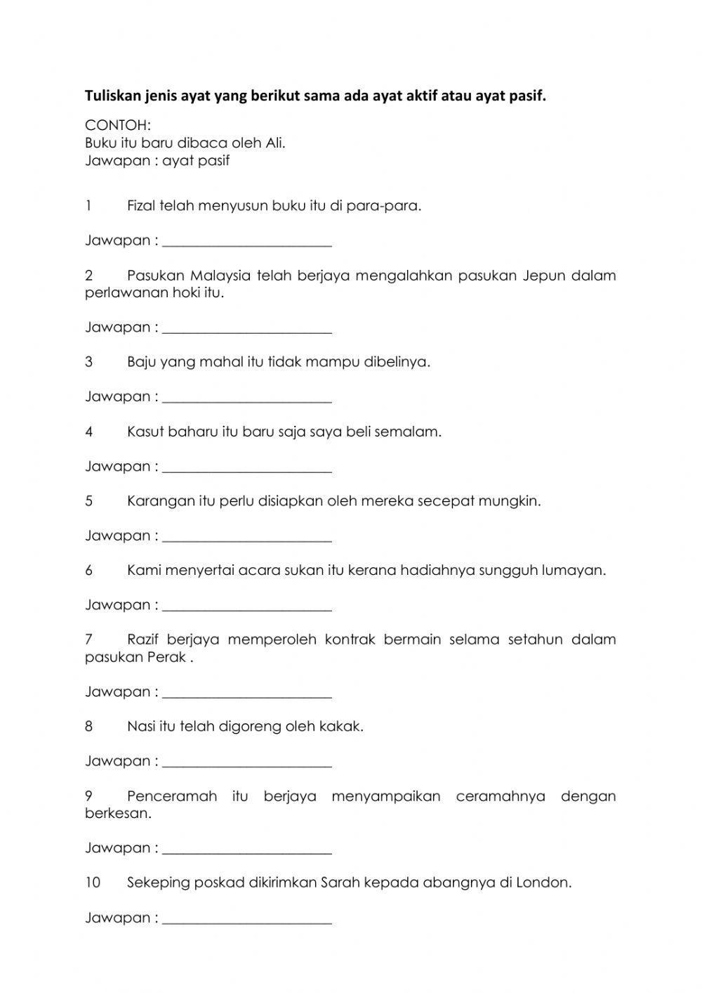 Wordwall Ayat Aktif Dan Ayat Pasif