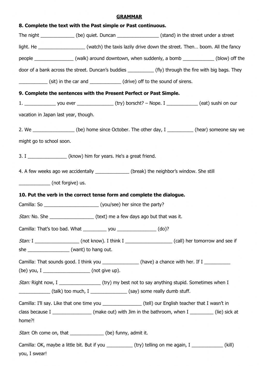 Preverjanje znanja Revision - Grammar