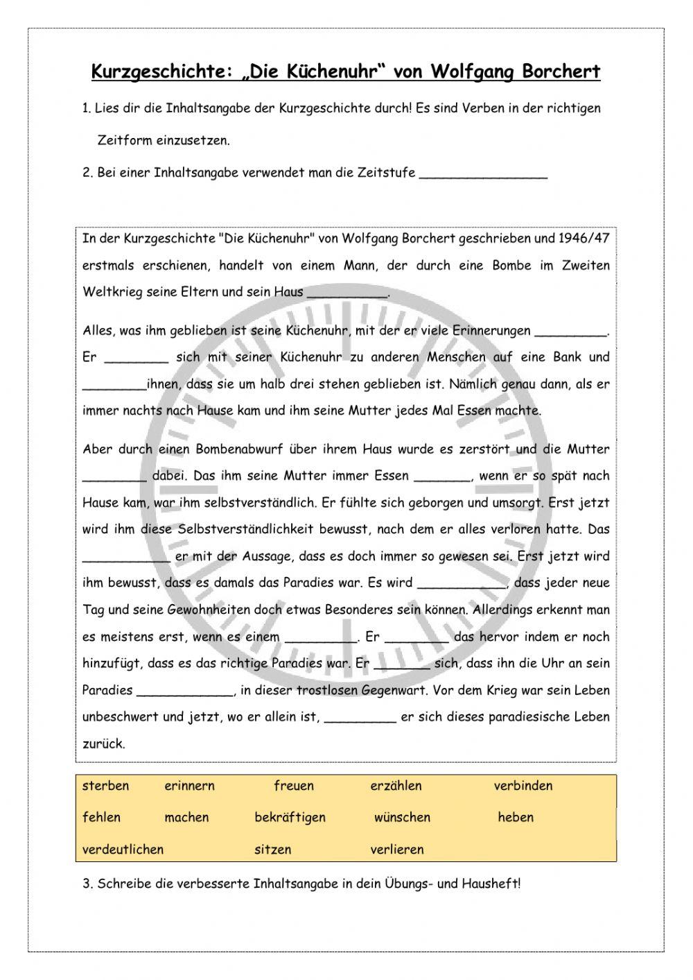 Charakterisierung Kurzgeschichte Zum üben Pdf Kurzgeschichte worksheet | Live Worksheets
