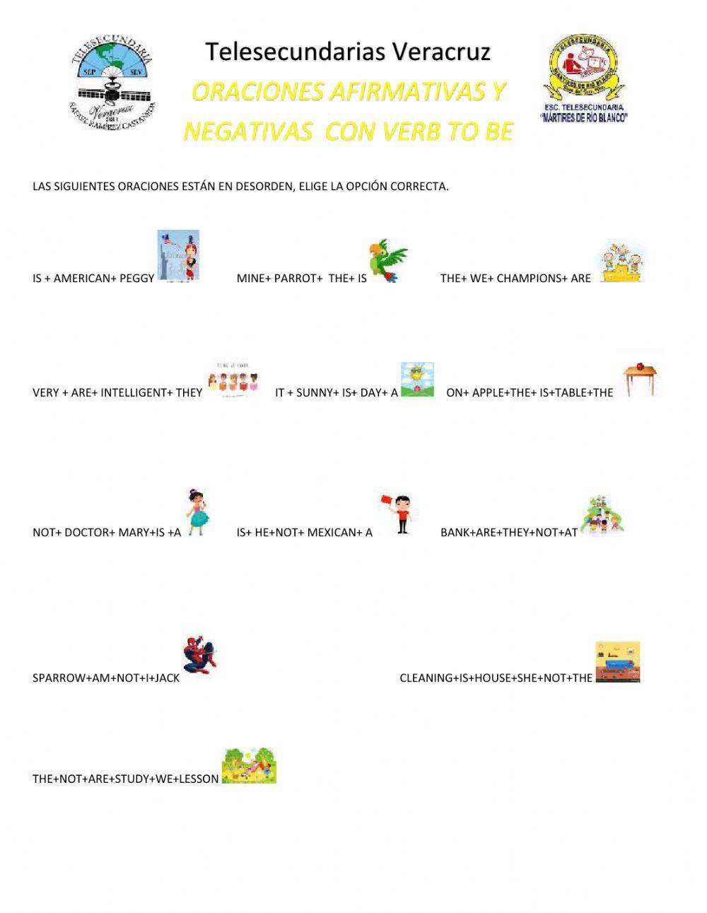 Oraciones afrimatuvas y negatrivas en inglés con verbo to be