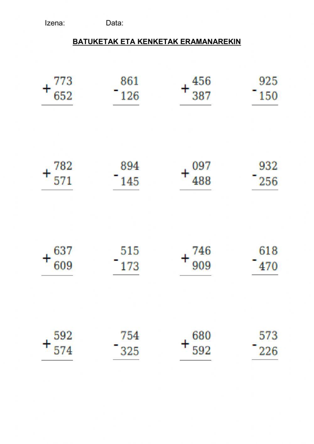 Batuketak eta kenketak eramanarekin