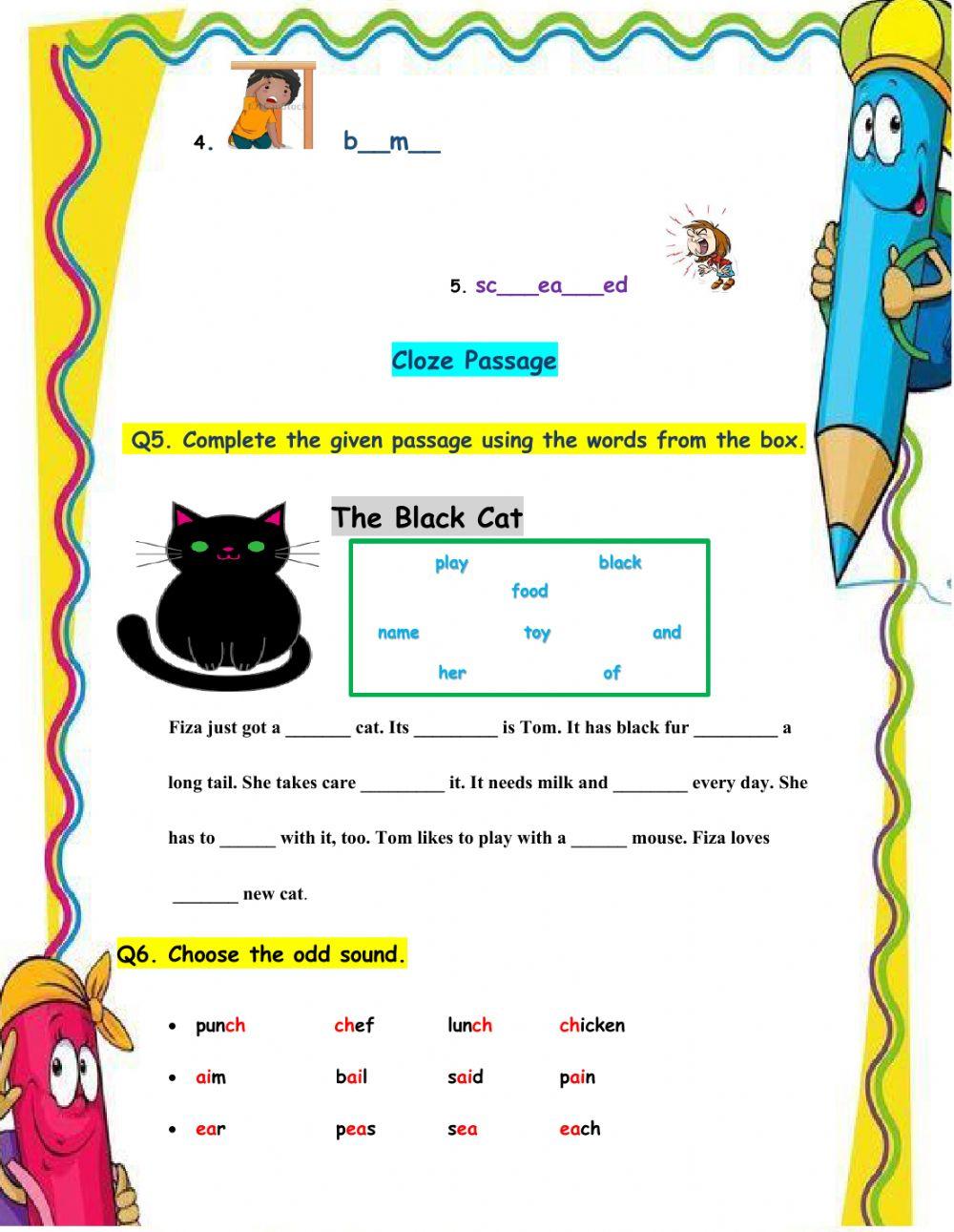 Antonyms,cloze passage and phonics