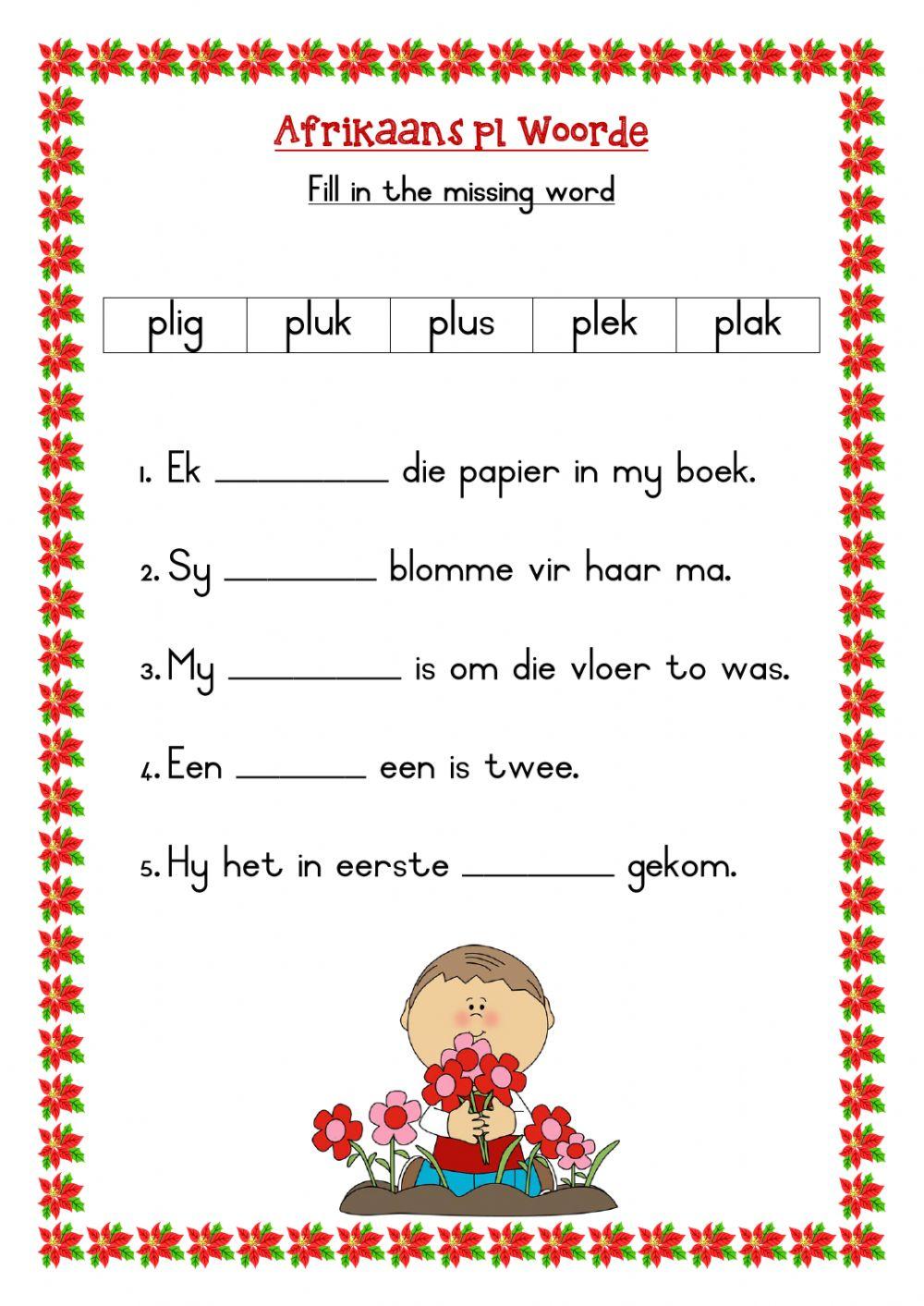 Afrikaans pl sound worksheet 3