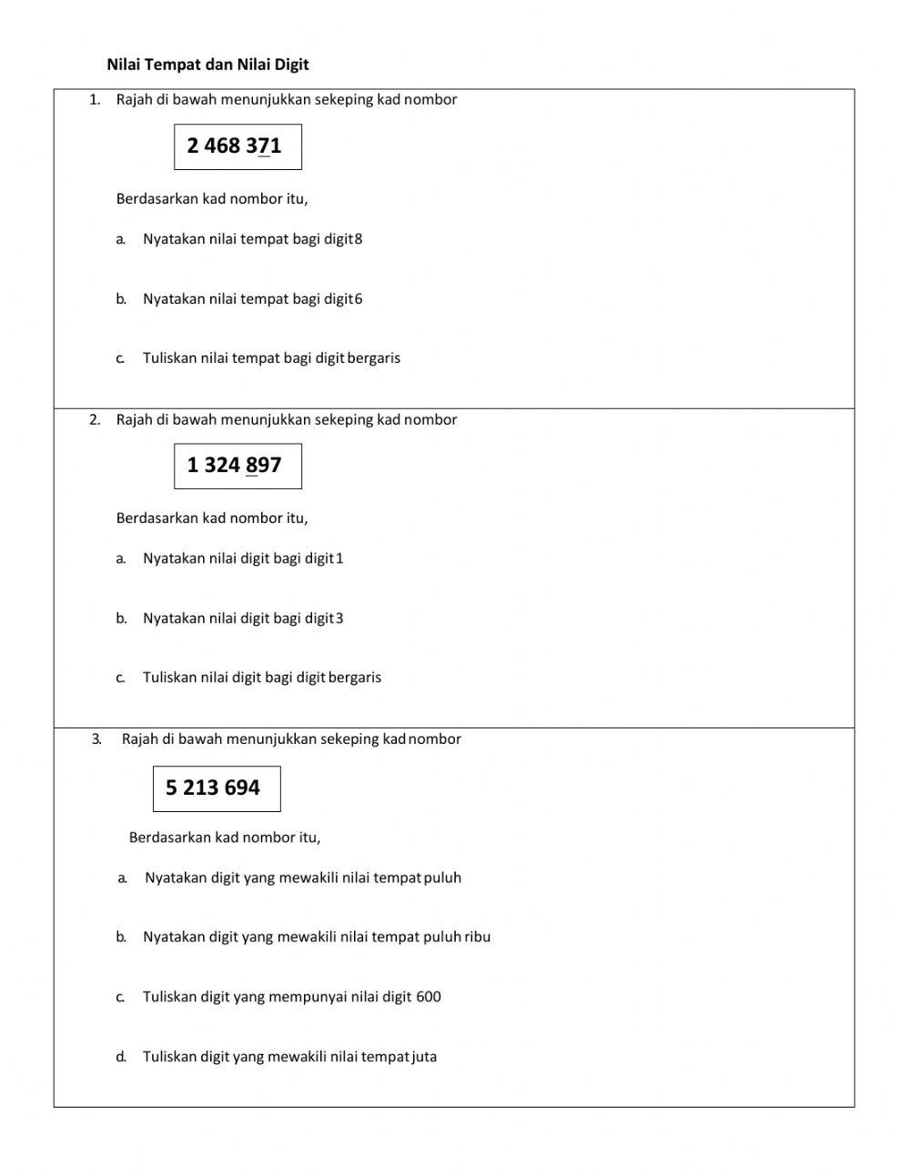Matematik tahun 6 - nilai nombor
