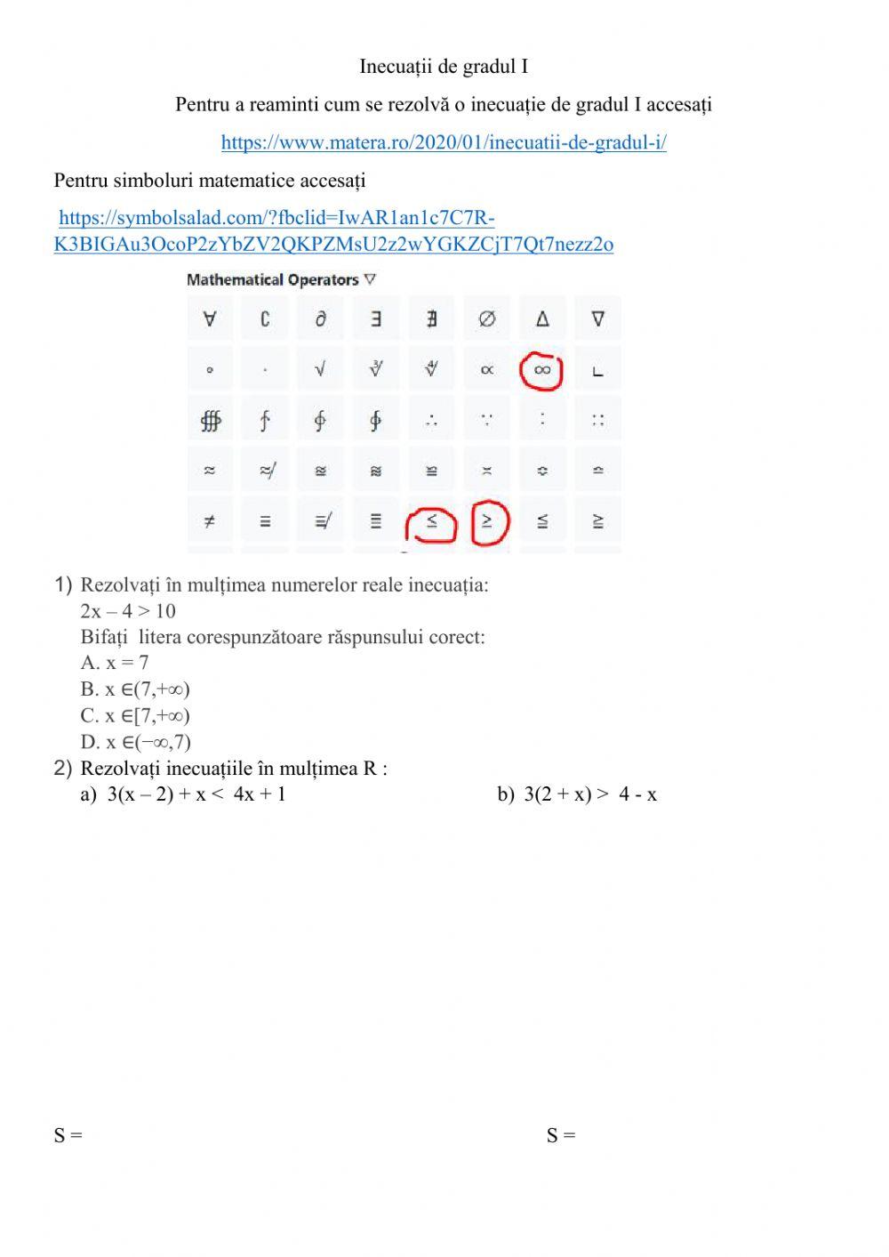 Inecuații de gradul I
