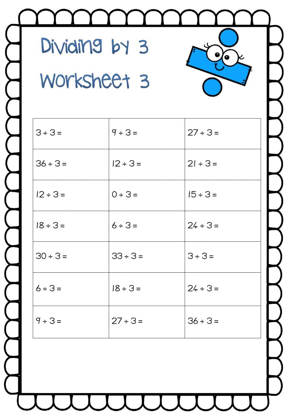 Dividing by 3 worksheet 3