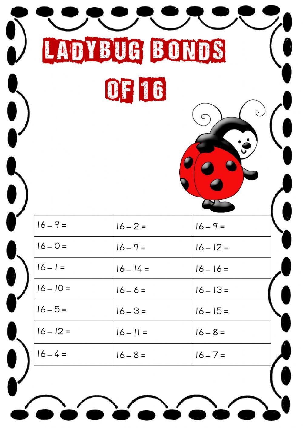Bonds of 16 subtraction worksheet 2
