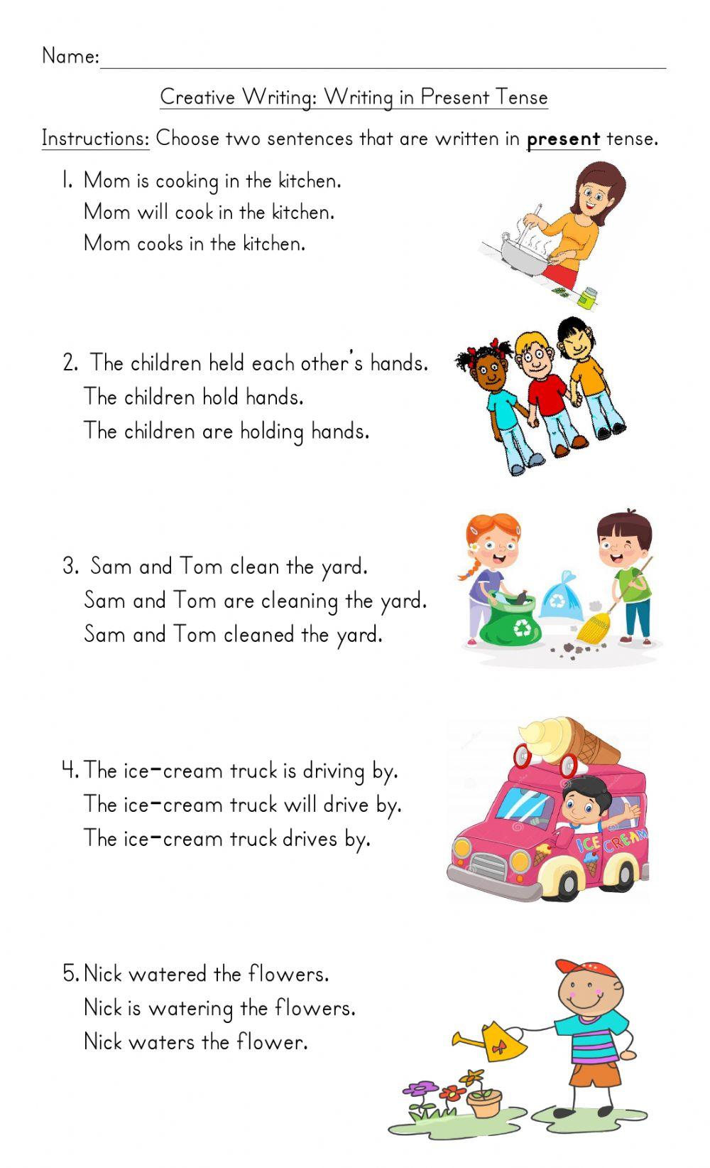 Writing in present tense liveworksheets 690643