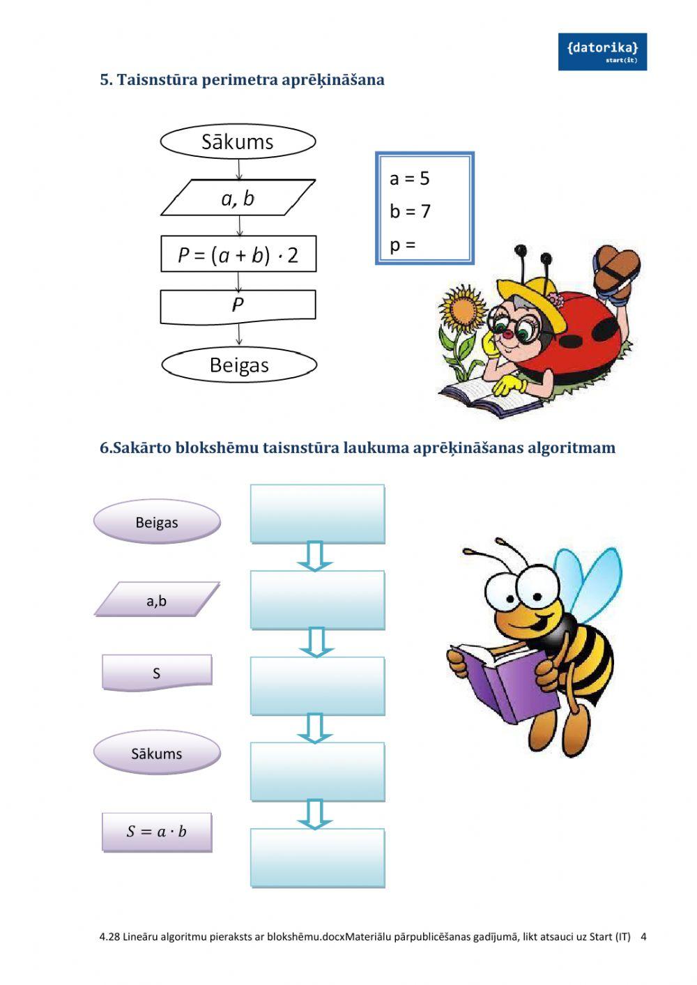 Lineāru algoritmu pieraksts ar blokshēmu