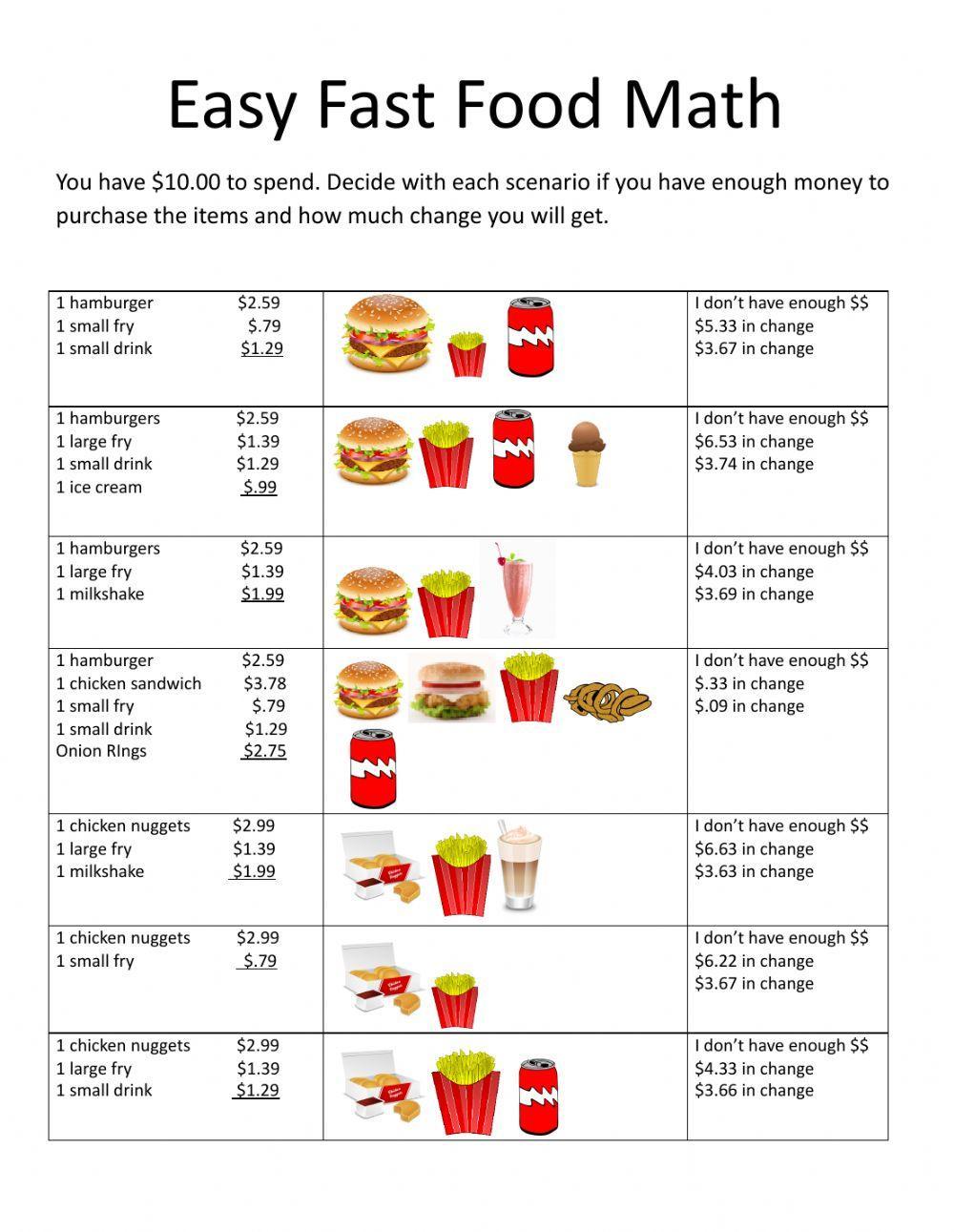 Easy Fast Food Math