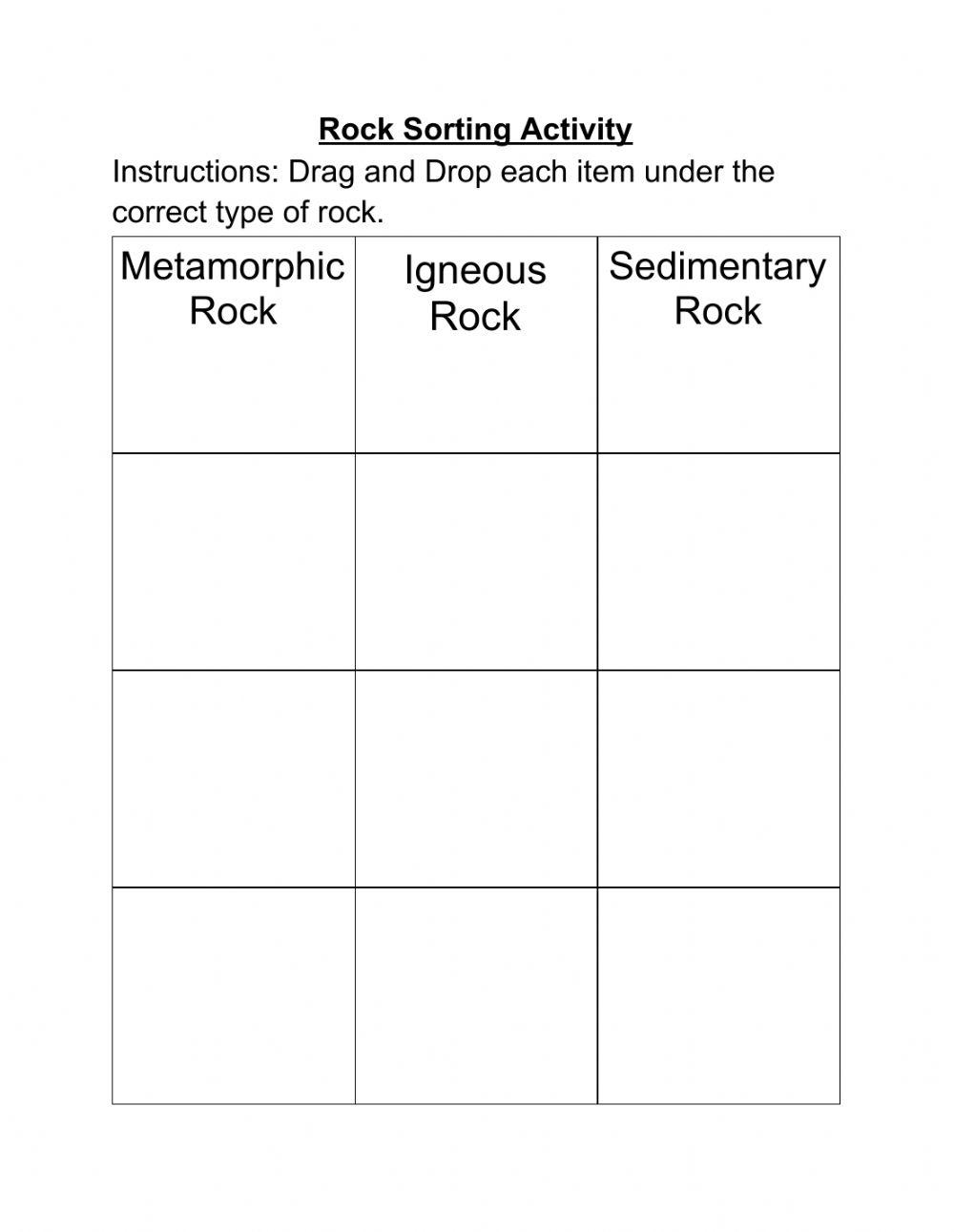 Rock Sorting worksheet | Live Worksheets