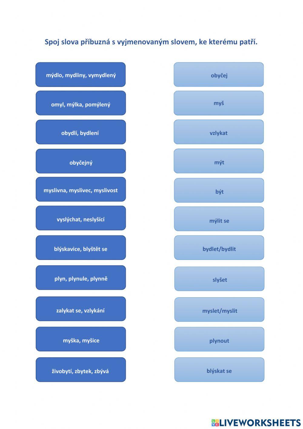 Vyjmenovaná slova B, L, M - slova příbuzná