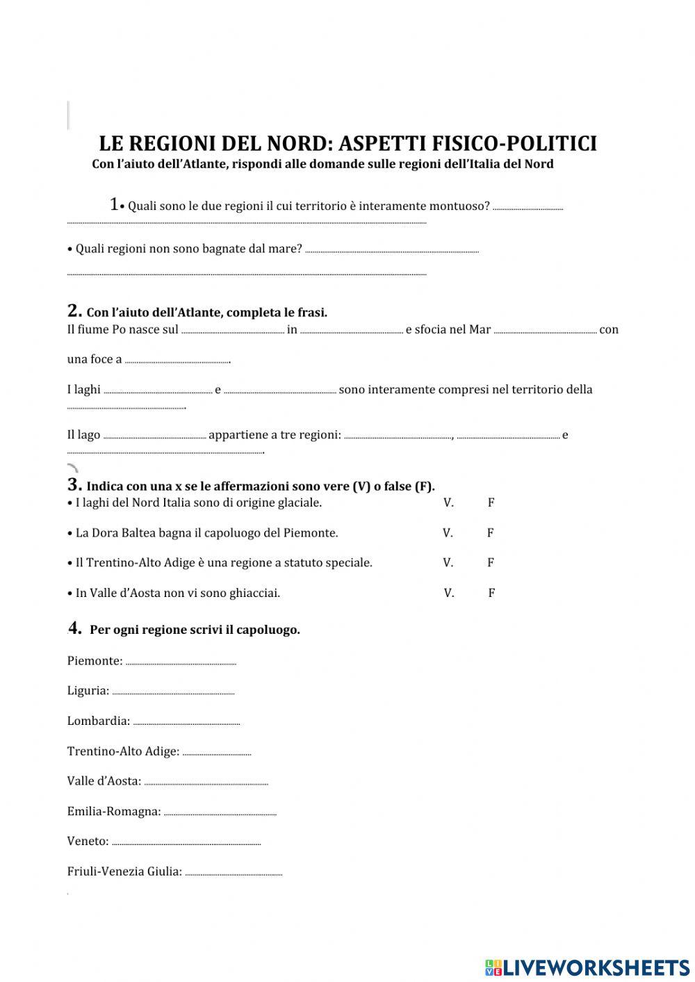 Le regioni del Nord Italia