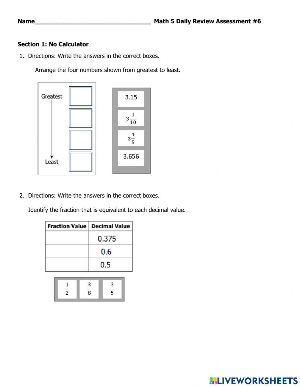 MDR-6 Assessment worksheet | Live Worksheets