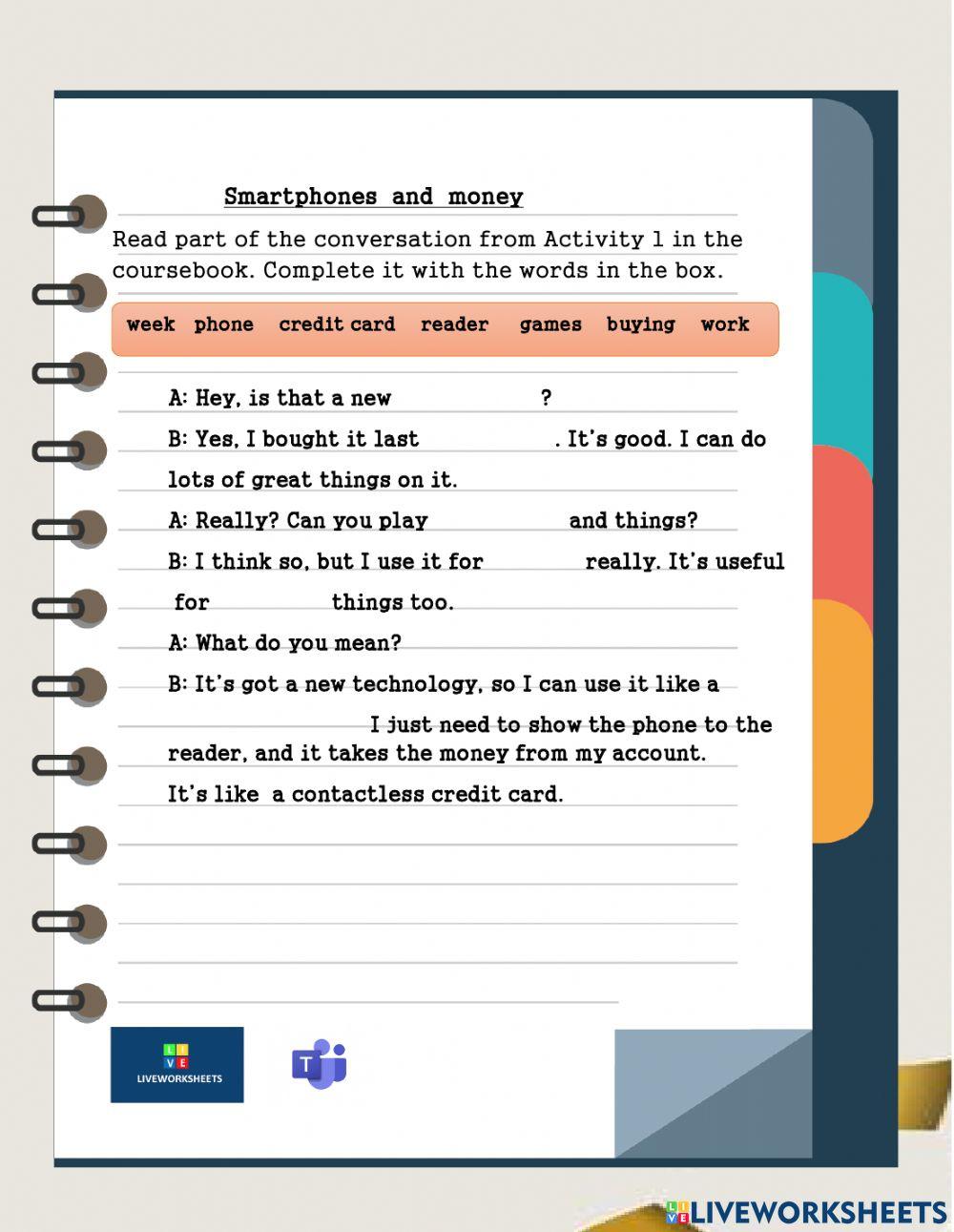 Smartphones  and  money fill in