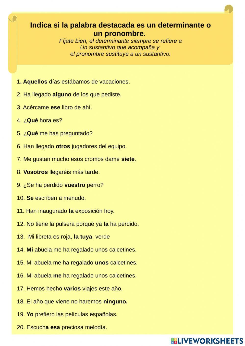 Determinantes y pronombres Determinantes y pronombres