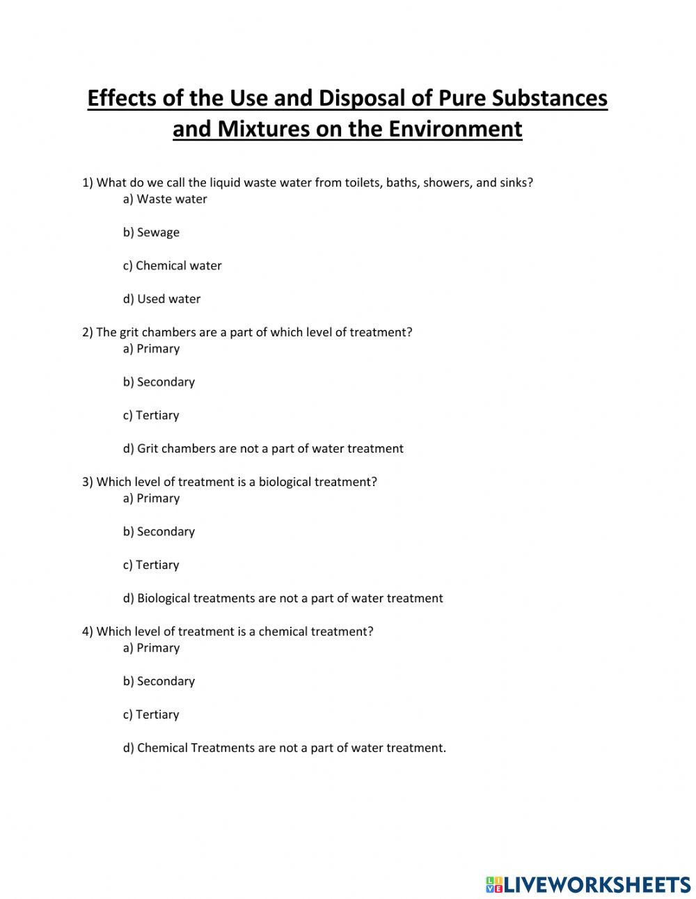 Environmental Impacts of Pure Substances and Mixtures