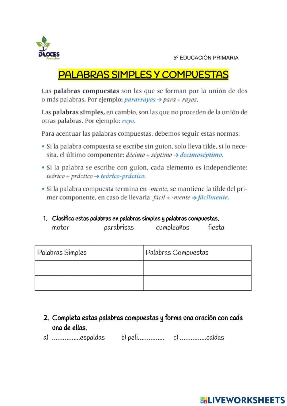 Palabras simples y compuestas- palabras con h