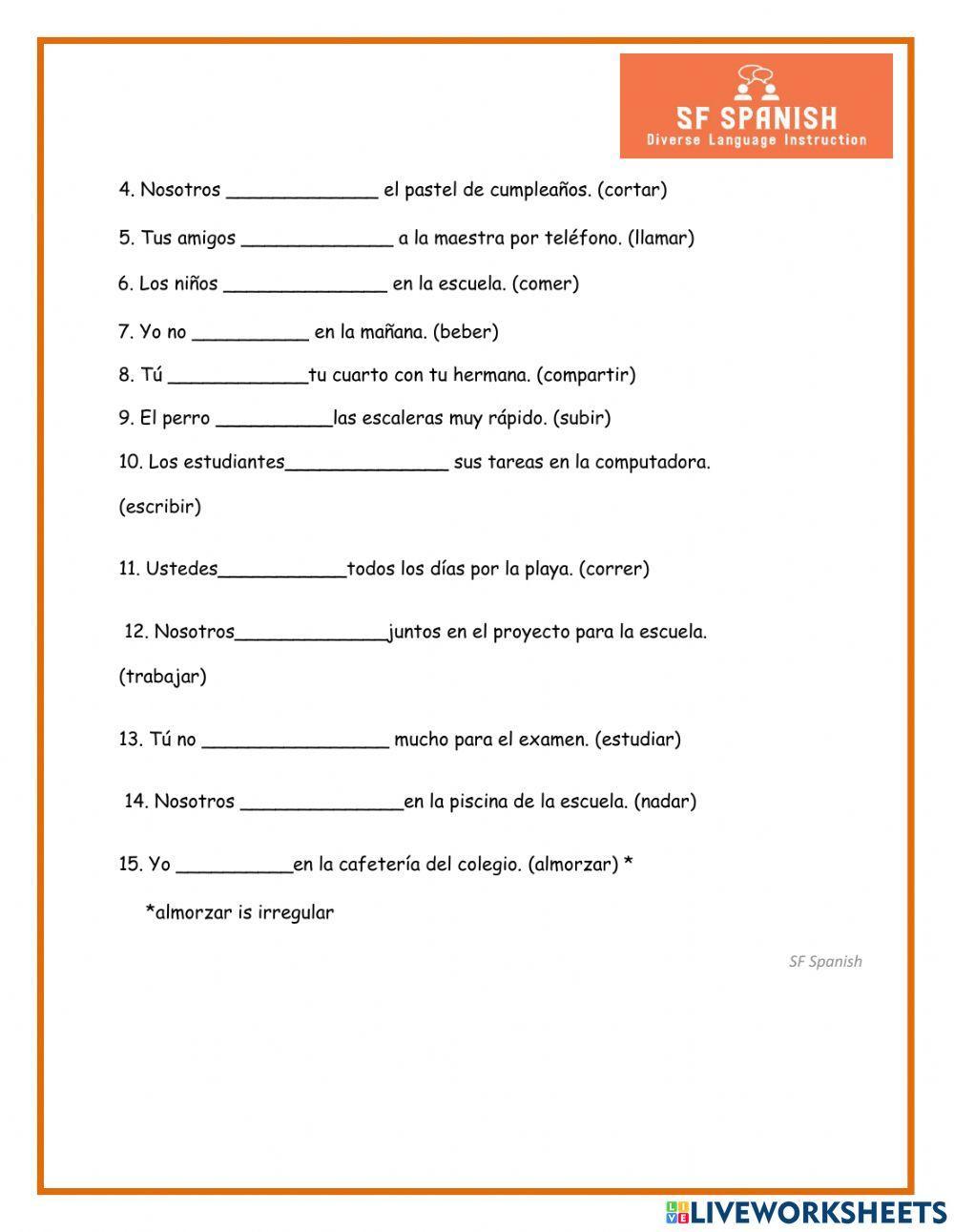 Verbos terminados en ar