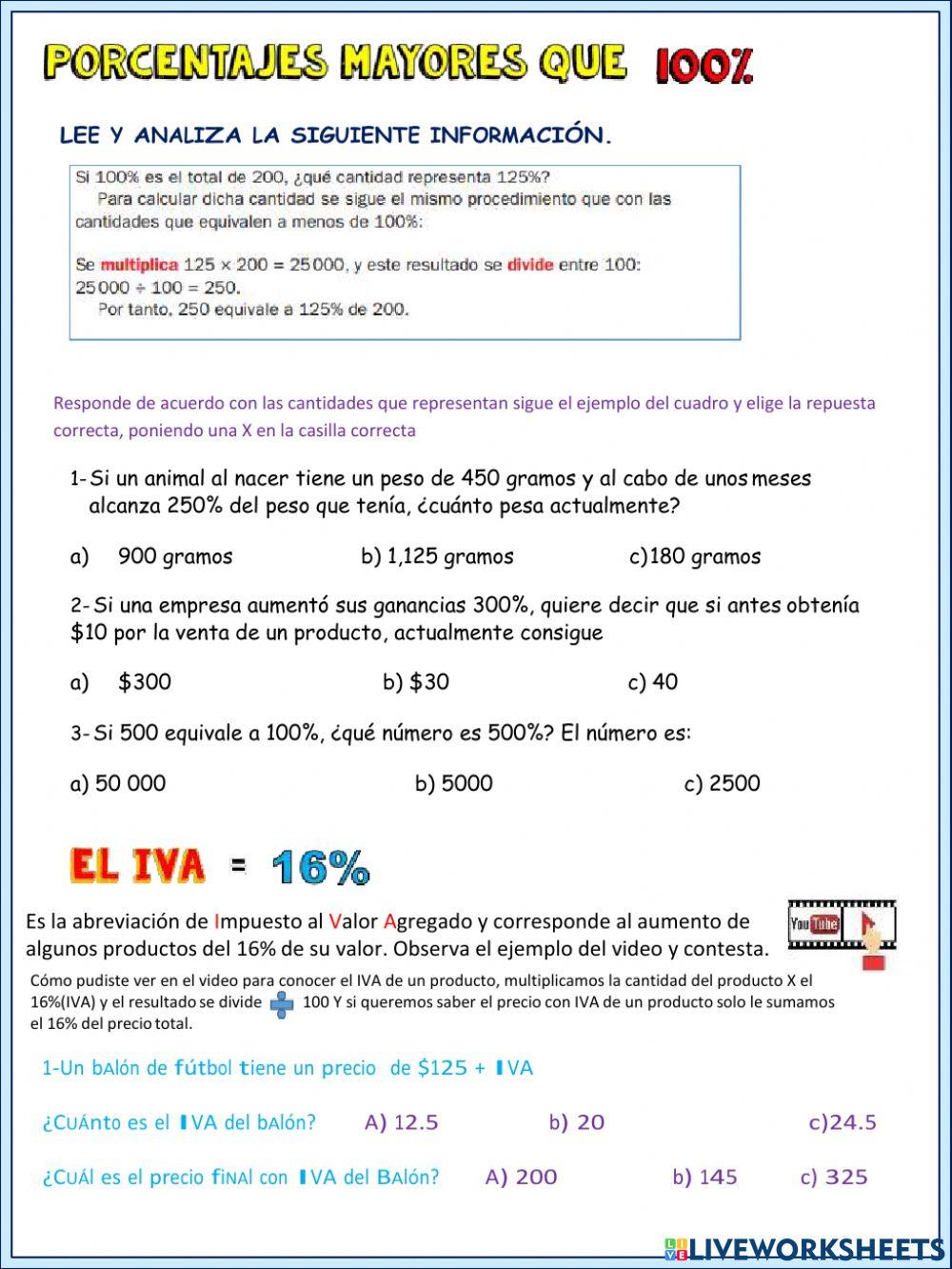 Porcentajes mayores de 100-