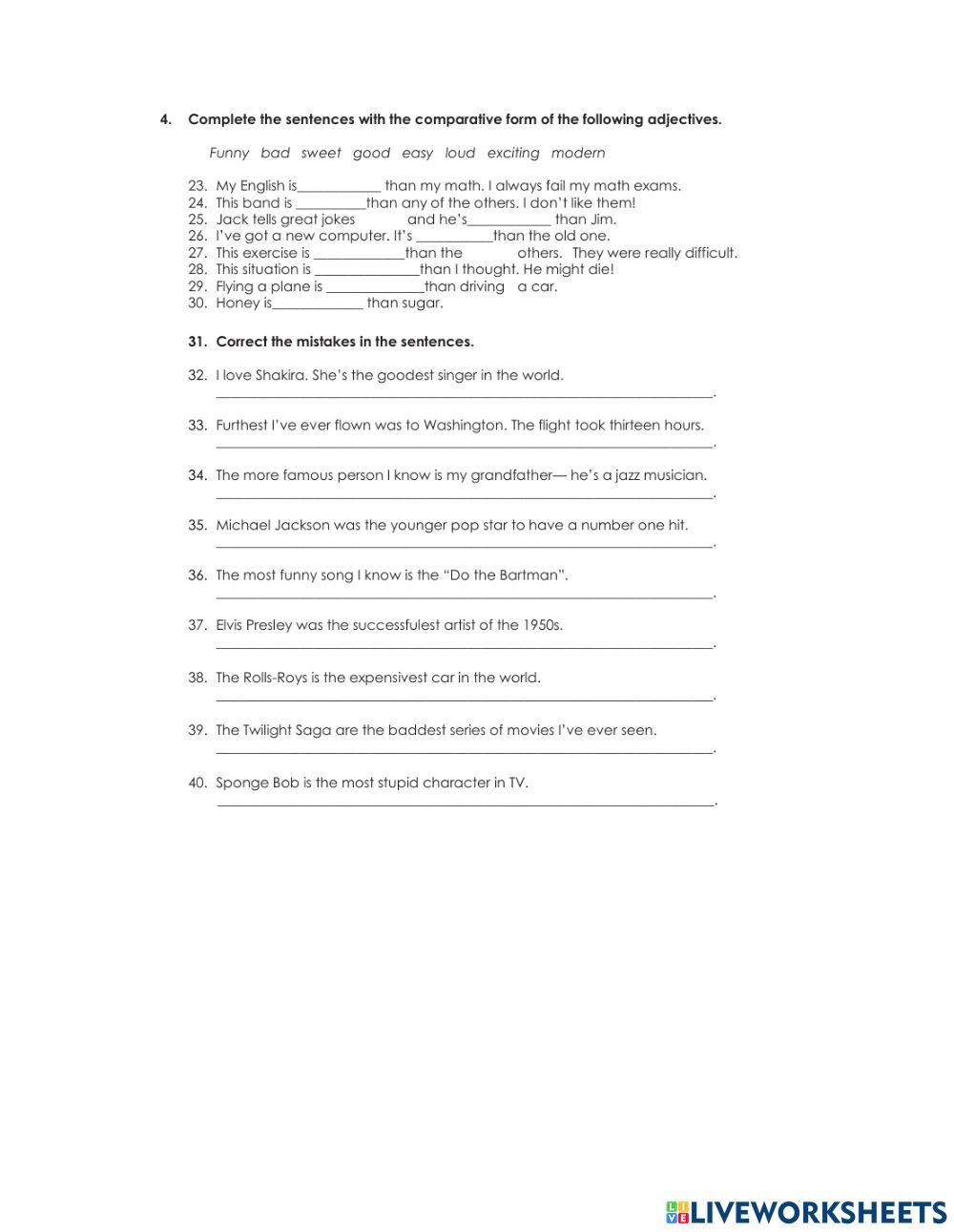 Comparatives and superlatives test