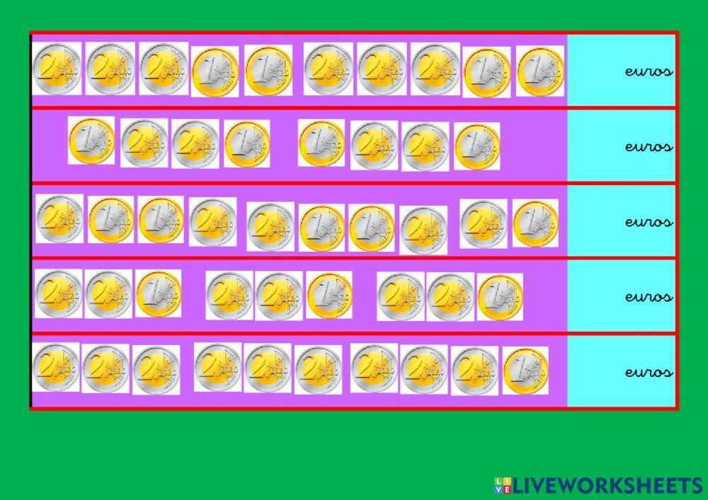 Cuento dinero con monedas de 1 y 2 euros