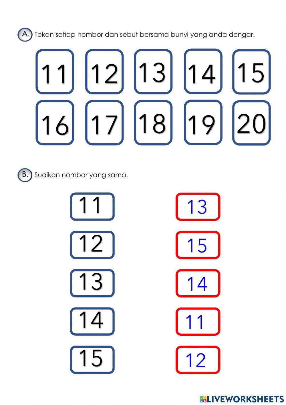 Nombor 11 hingga 20