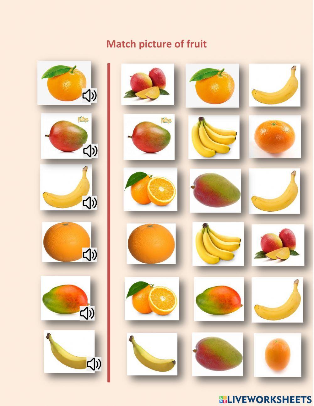 Match picture to object - orange, mango and banana - 1.03 - DC