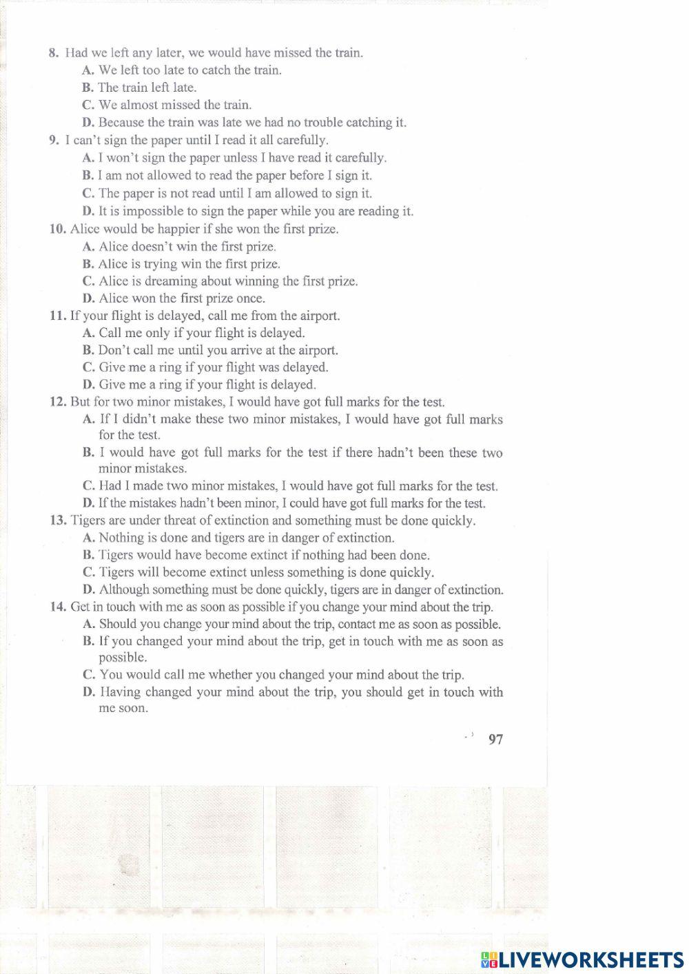 Sentence Completion-Conditionals