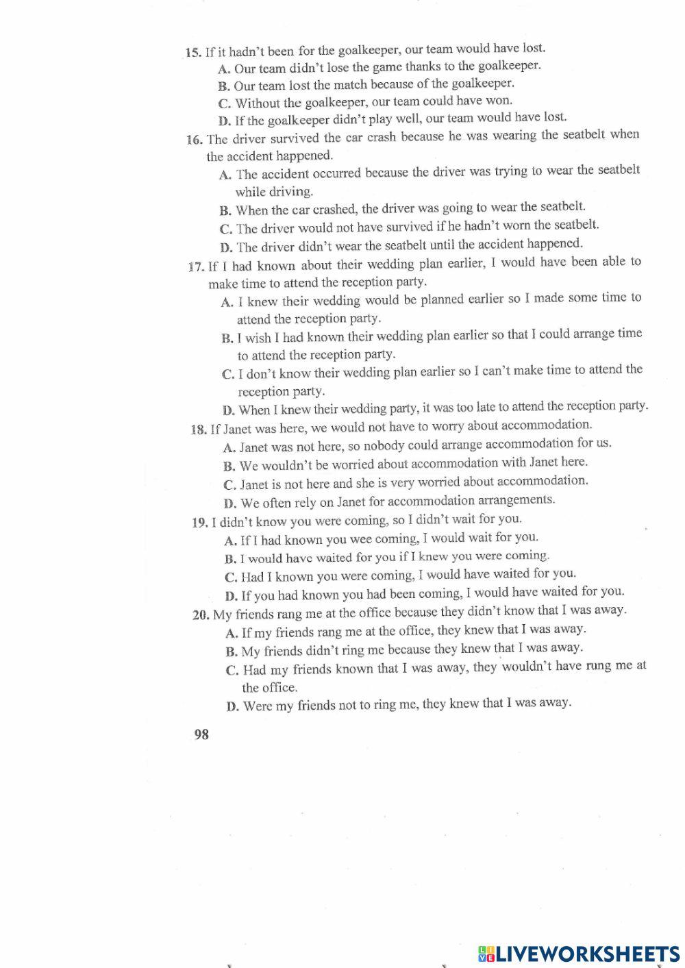 Sentence Completion-Conditionals