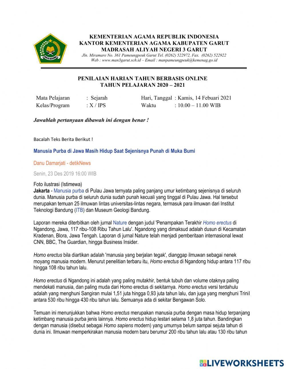 Ulangan sejarah kelas X KD3.9