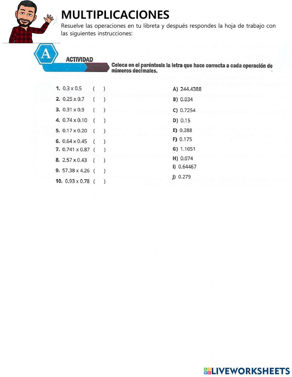 Multiplicación de decimales